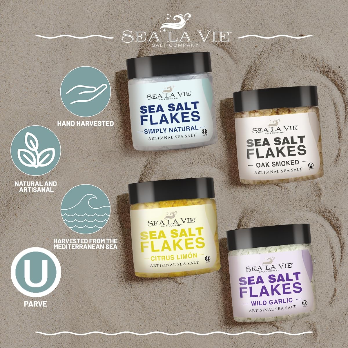 Sea La Vie, Salt Flakes, Set of 4 x 3.5 oz, Variety Pack, Kosher Handcrafted …