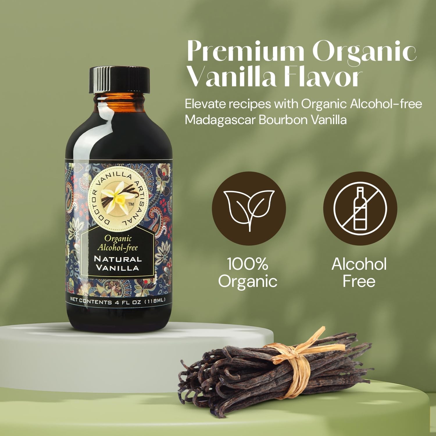 Organic Vanilla Alcohol‑Free Flavor, 4 fl oz – Madagascar Bourbon vanilla, 10…