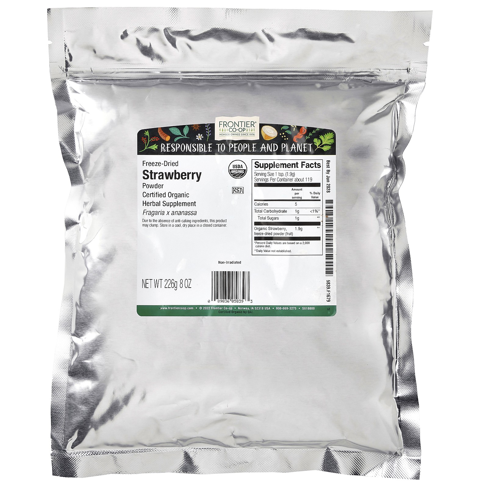 Organic Freeze-Dried Strawberry Powder, 8 oz (226 g)