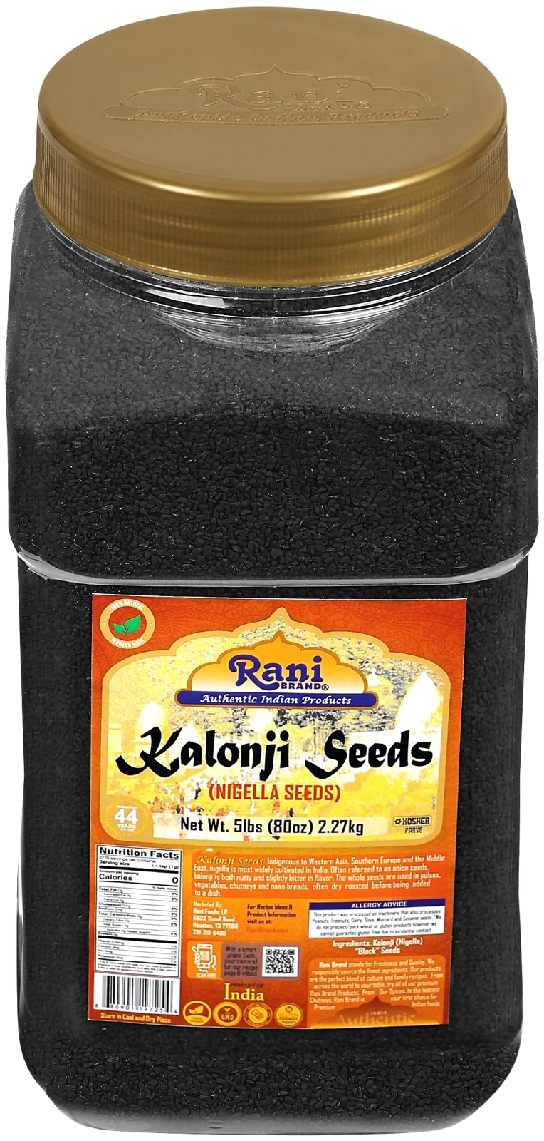 Rani Kalonji Seeds Whole Spice 80oz (5lbs) 2.27kg Bulk PET Jar