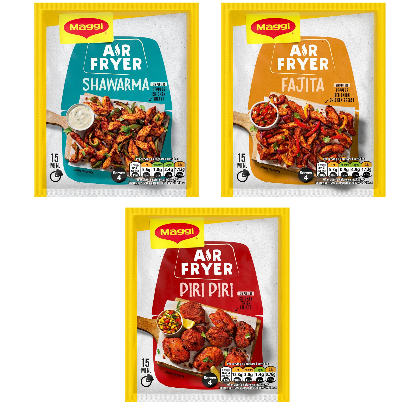 Maggi Air Fry Chicken Recipe Mix Shawarma Fajita Piri Bundle PACK OF 3