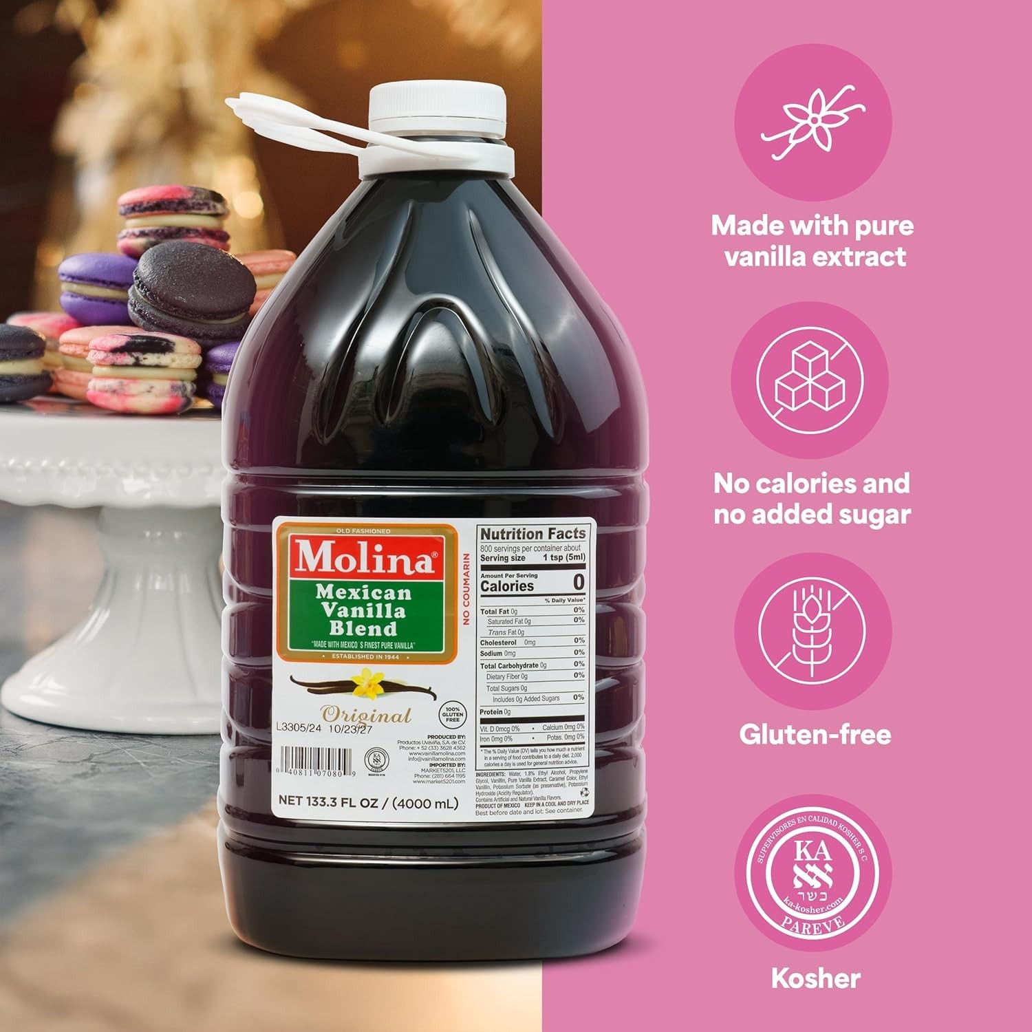 Molina Mexican Vanilla Blend 133.3 Fl Oz Concentrated Flavoring for Recipes