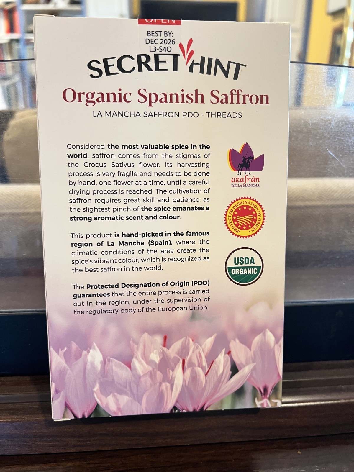 Secret Hint Organic Spanish Saffron, 1 Gram (.035oz) 1857338