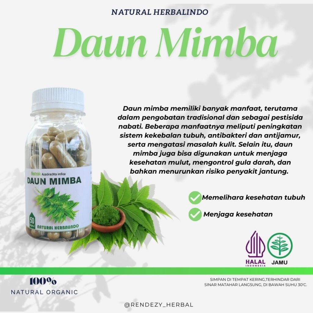Indonesian Neem Leaf (Daun Mimba) Capsules 50x600mg Herbal Supplement