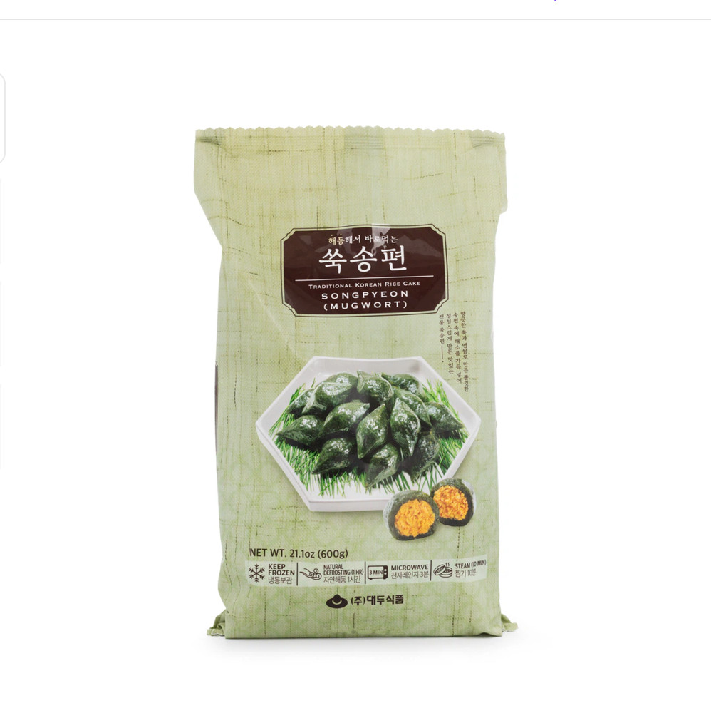 DAEDOO Traditional Korean Rice Cake, Song Pyeon ( MUGWORT) 600 g (pack of 4)