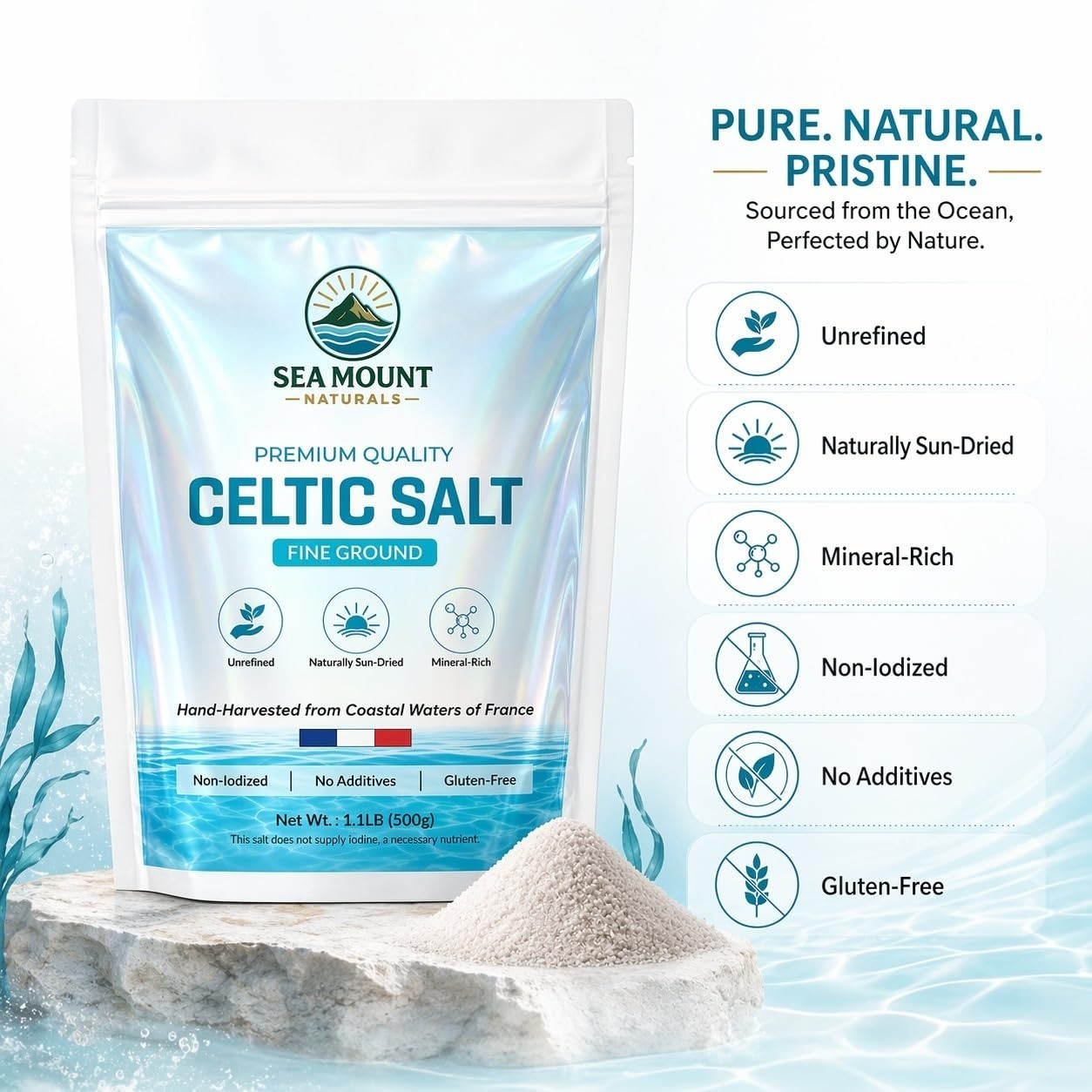 Celtic Sea Salt Fine Ground 18oz | Organic Unrefined French Sea Salt