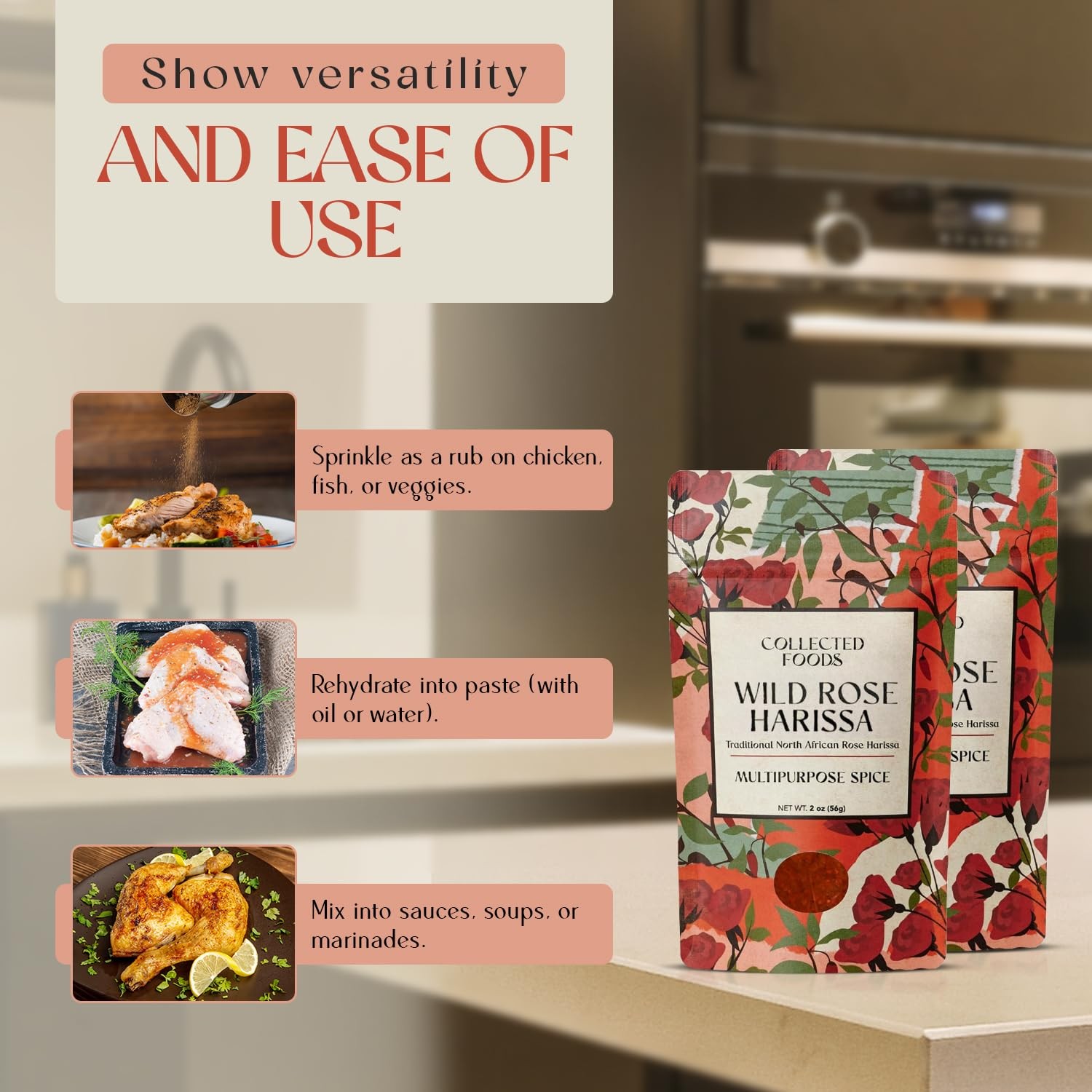 Premium Rose Harissa Spice Blend – Small-Batch Moroccan 2 Ounce (Pack of 1)