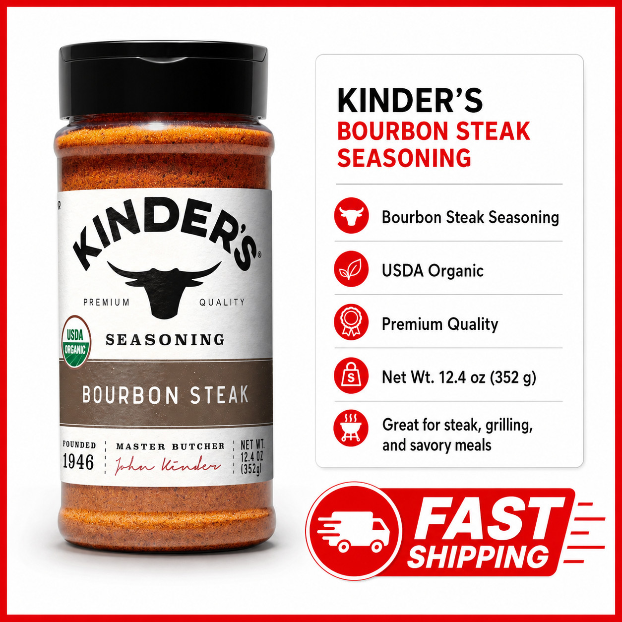 Kinder’s Organic Bourbon Steak Seasoning Spice Mix, 12.4 oz