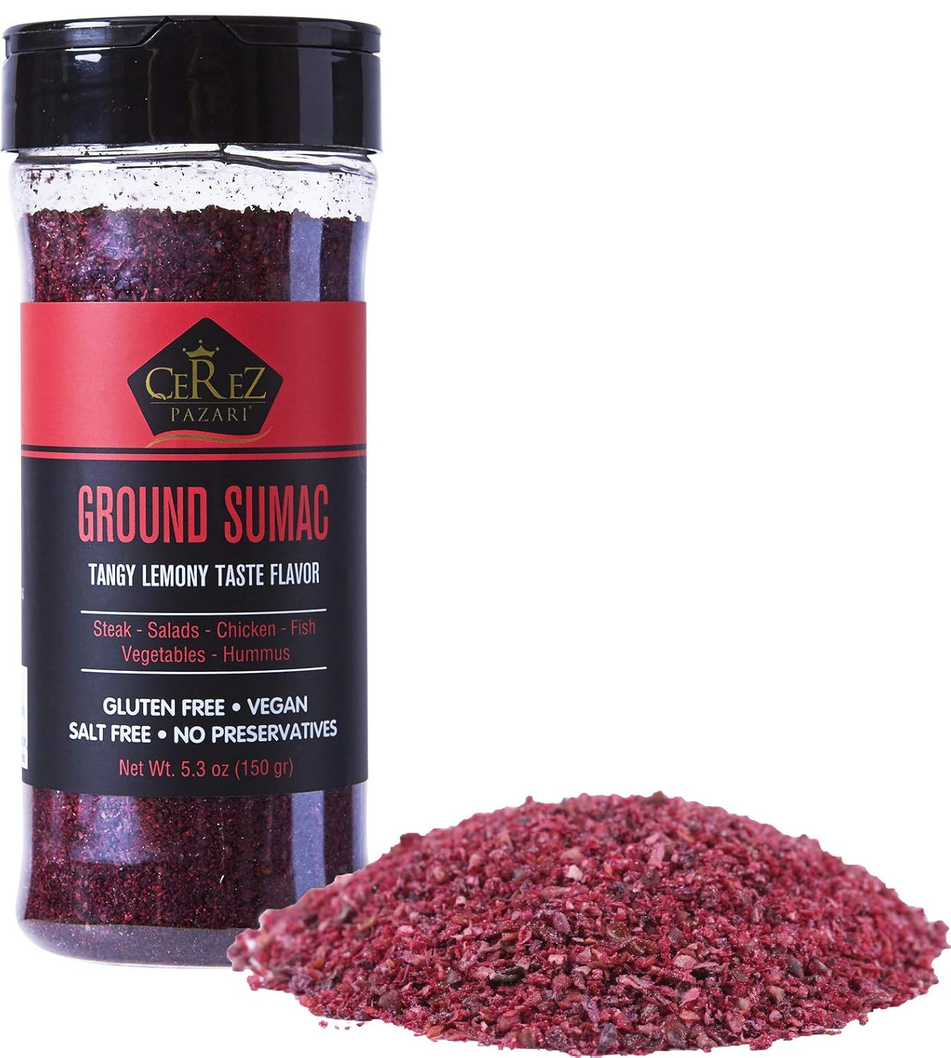 Cerez Pazari Sumac Spice Powder, Turkish Sumac Seasoning, Tangy Lemony Flavor, M