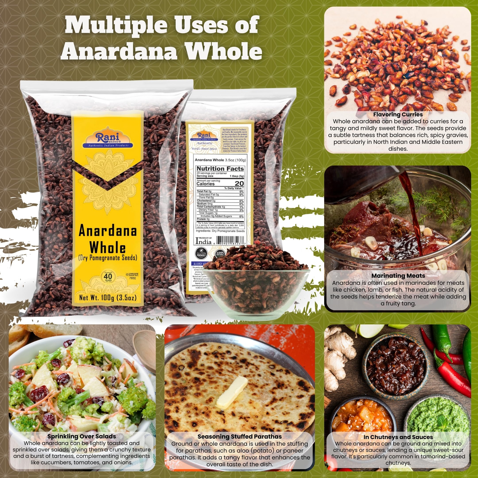 Rani Anardana (Pomegranate) Dry Whole Seeds Indian Spice 3.5oz (100g)