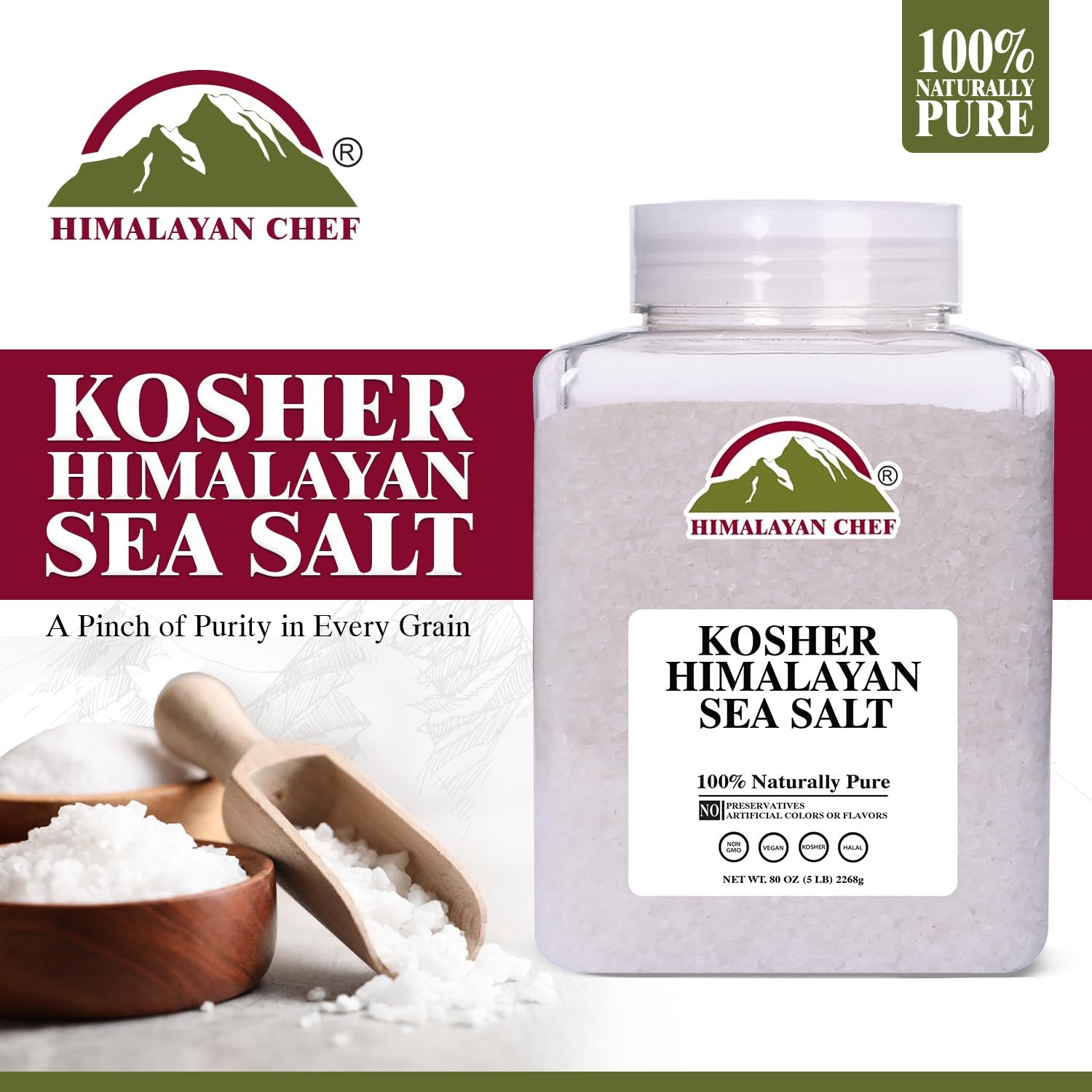 Kosher Sea Salt – Natural, Organic, Unrefined, Low Sodium – 5 lb Jar