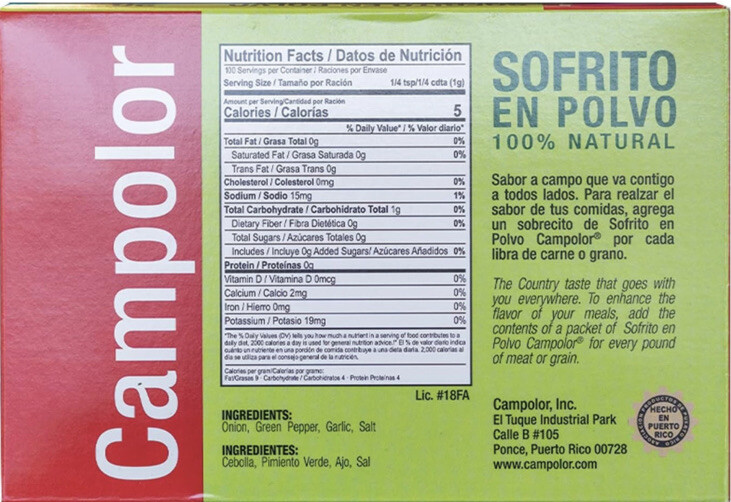 CAMPOLOR POWDER STIR FRY SEASONING PUERTO RICO SOFRITO EN POLVO 20PKS-5.53oz