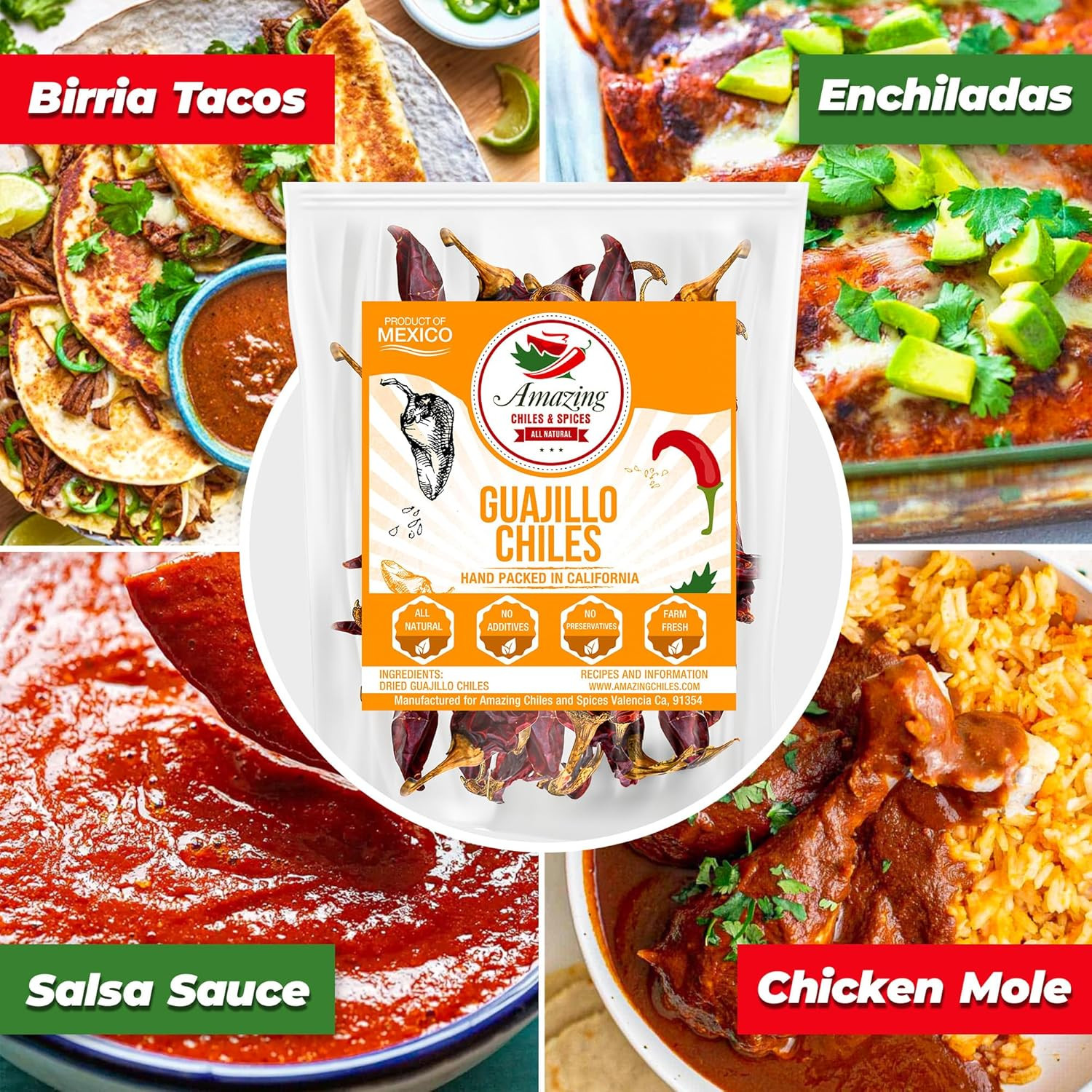 Guajillo Chiles Peppers Dried Whole 4 oz – Natural and Premium. Great For Mexica