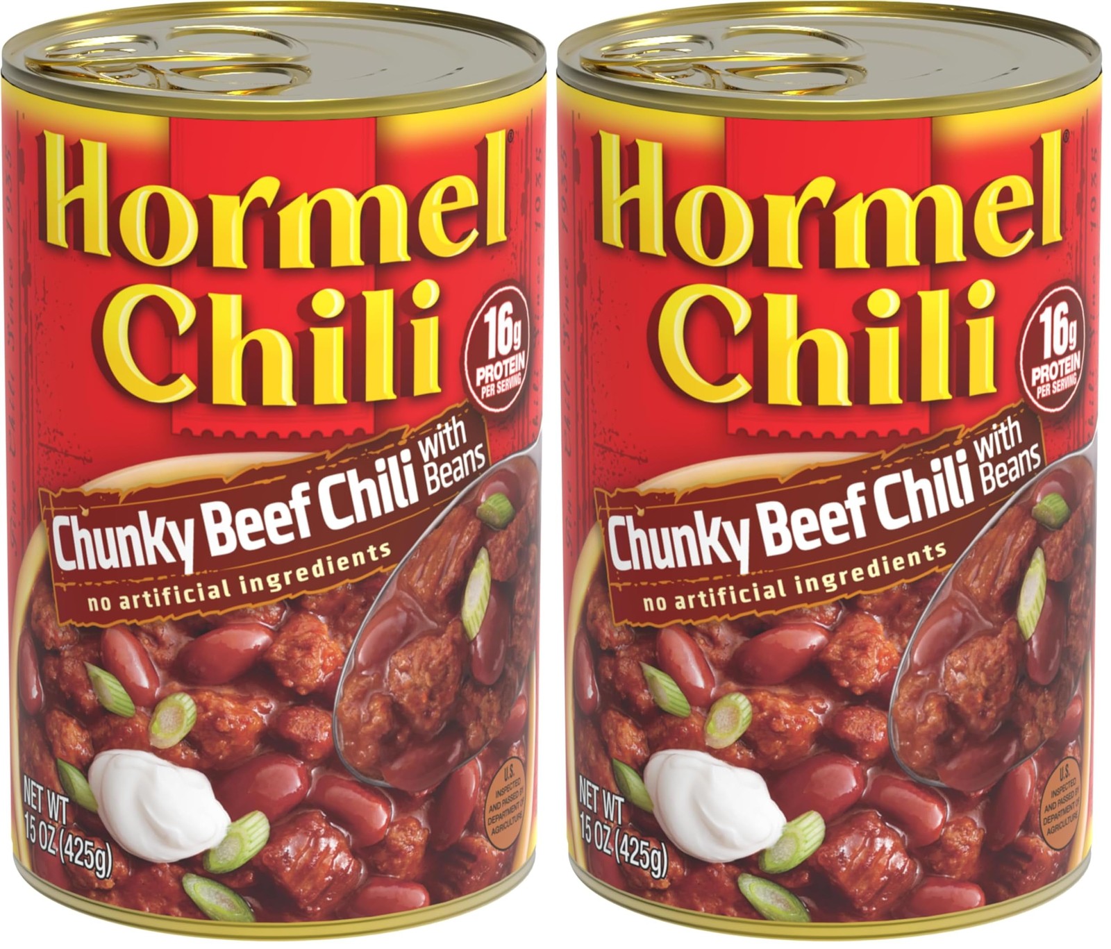 HORMEL Chili Chunky Beef with Beans, No Artificial 15 Ounce (Pack of 2)