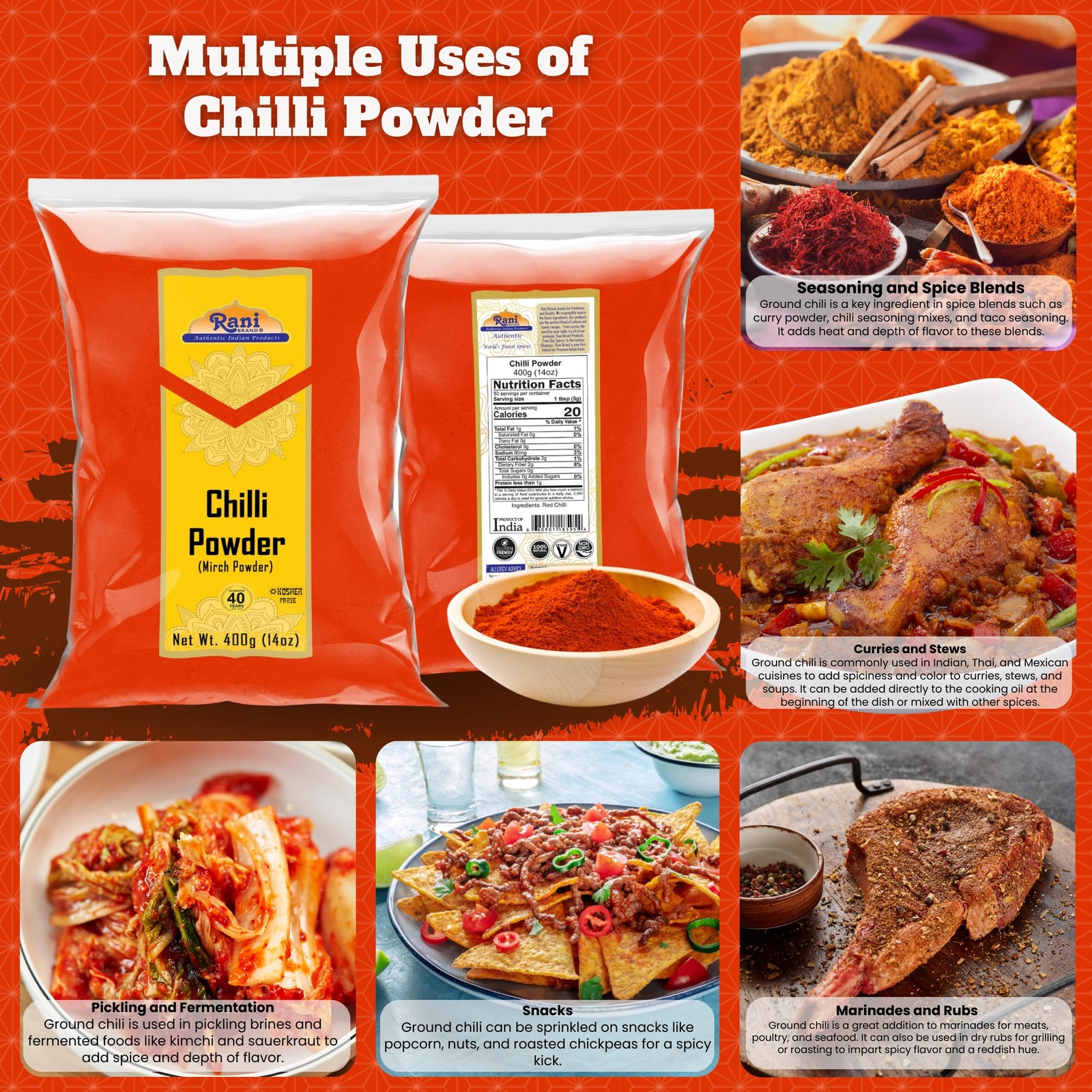 Rani Chilli Powder (Mirchi) Ground Indian Spice 14oz (400g)