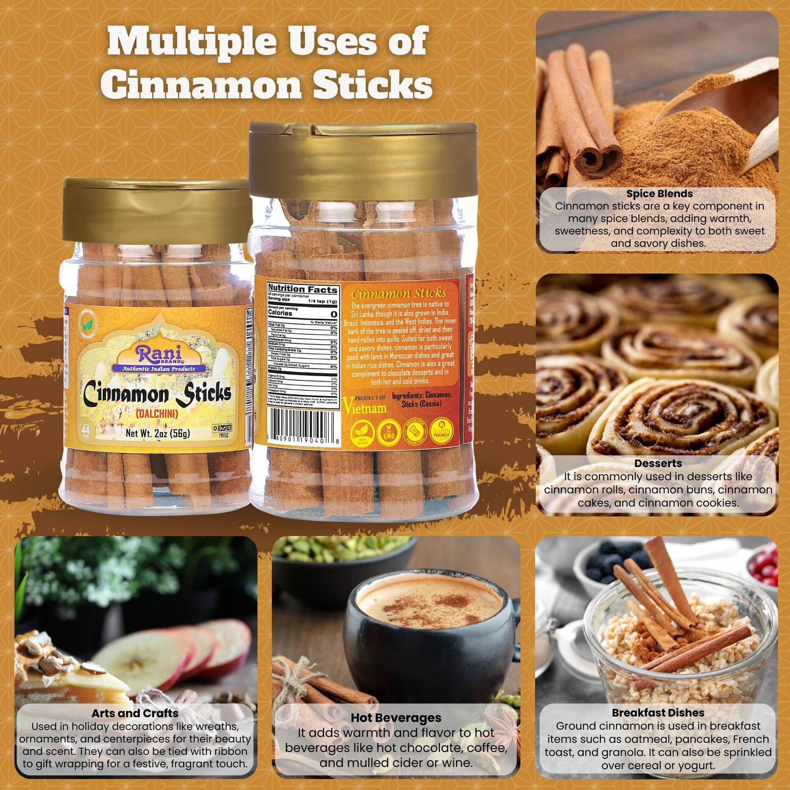 Rani Cinnamon Sticks 2oz (56g) PET Jar – 10-13 Sticks
