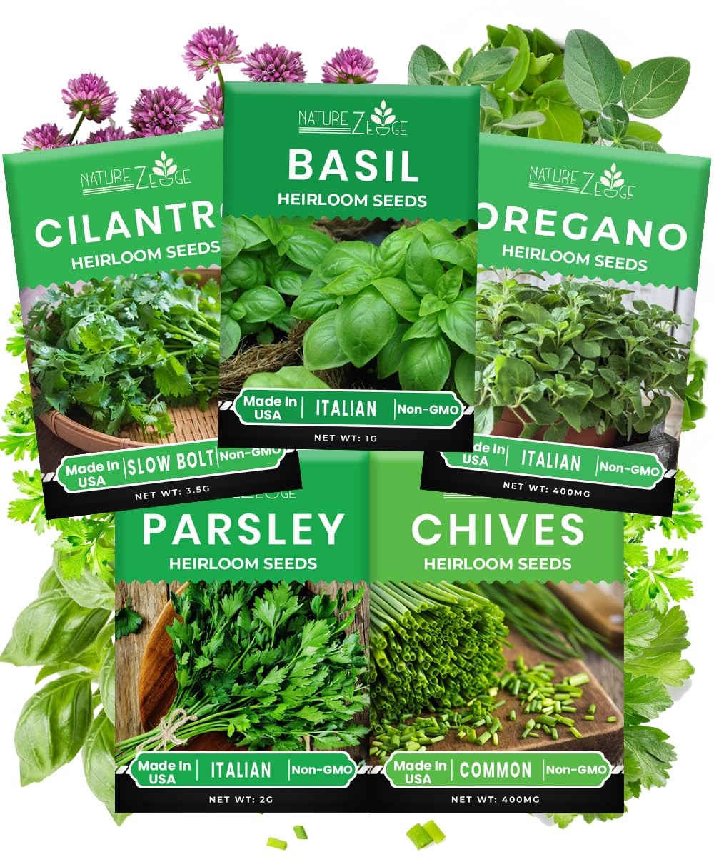 5 Herb Seeds Variety Kit, Oregano, Cilantro, Parsley, Basil, 5 Herb, Brown