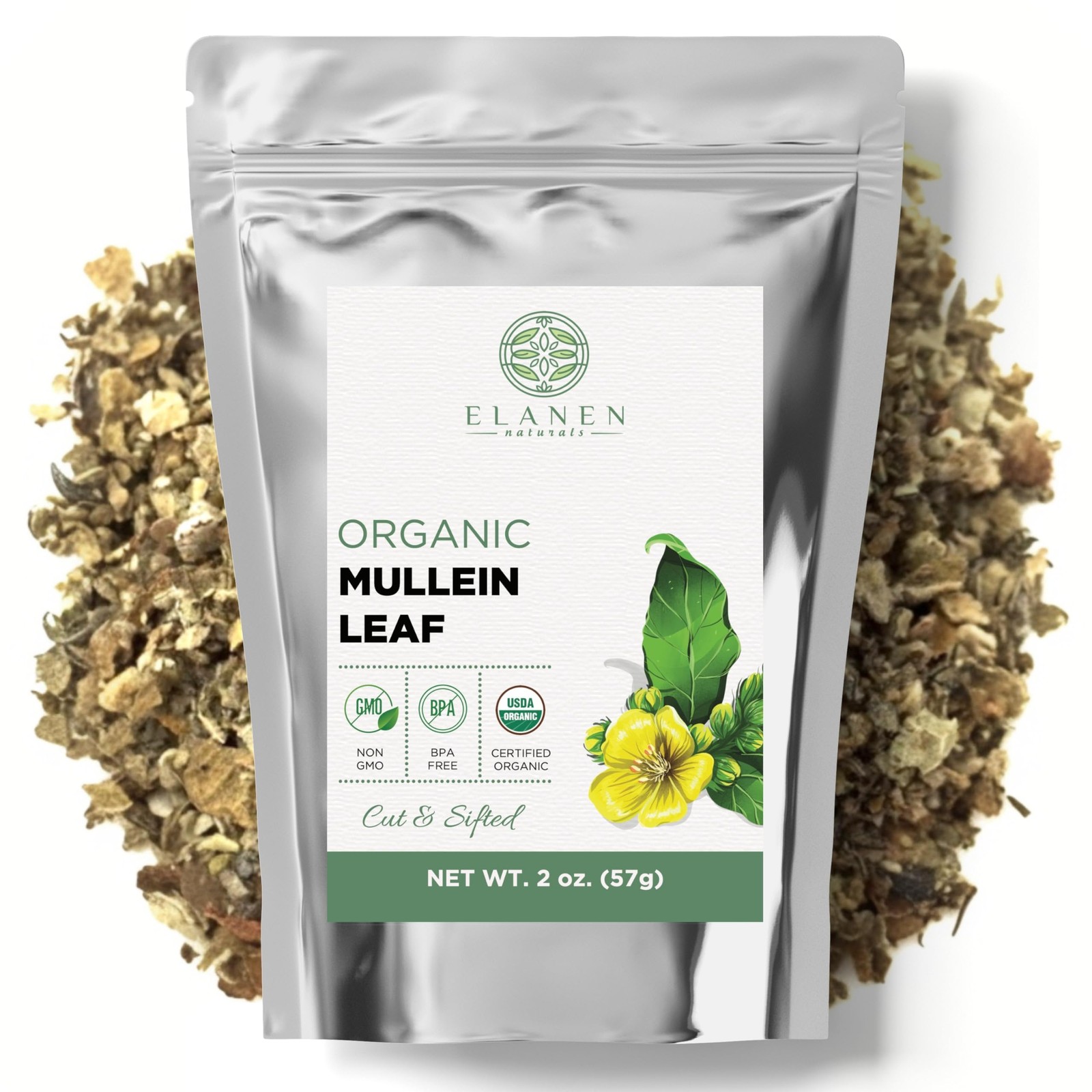 Elanen Naturals Organic Mullein Leaf 2 oz. (57g), USDA Certified 2 Ounce