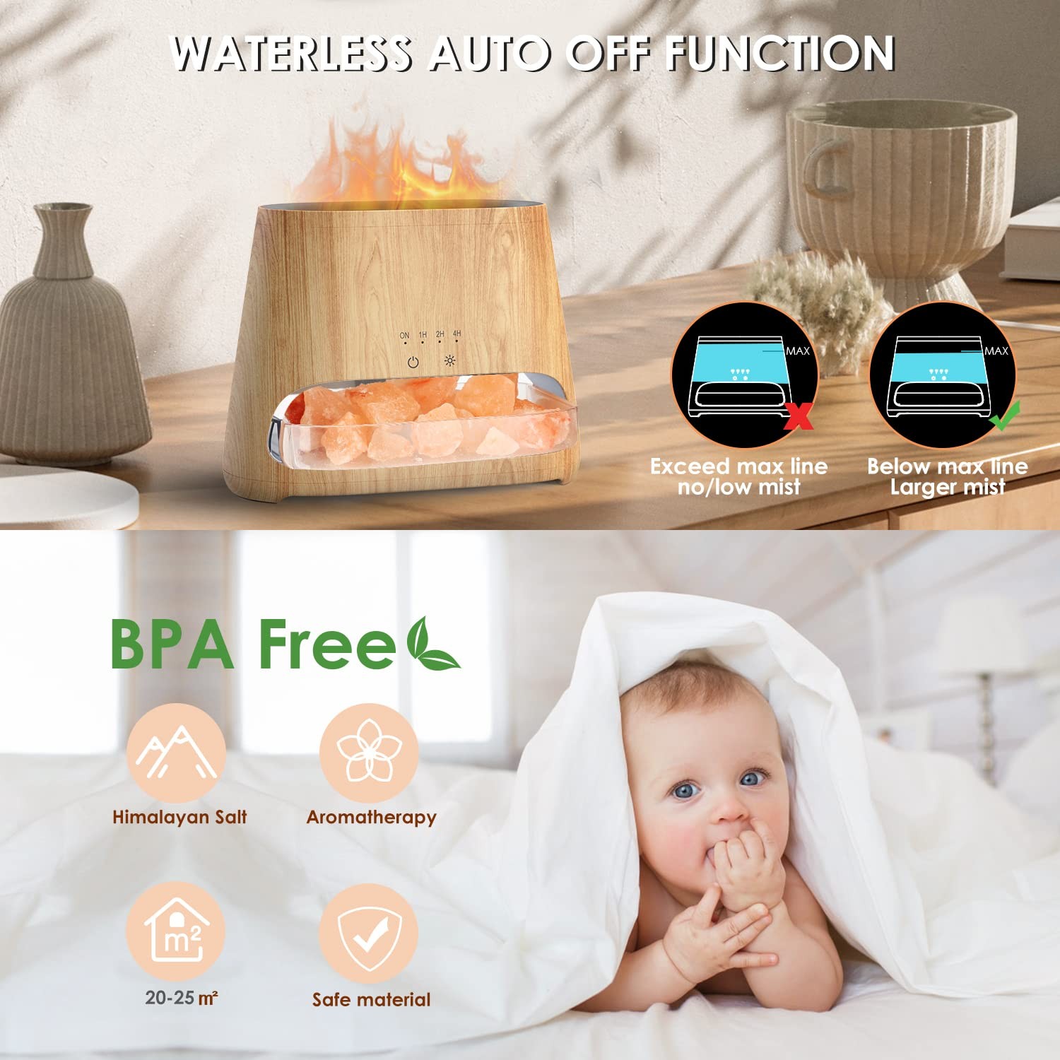 SALKING 2-in-1 Ultrasonic Essential Oil Diffuser & Himalayan Wooden Grain