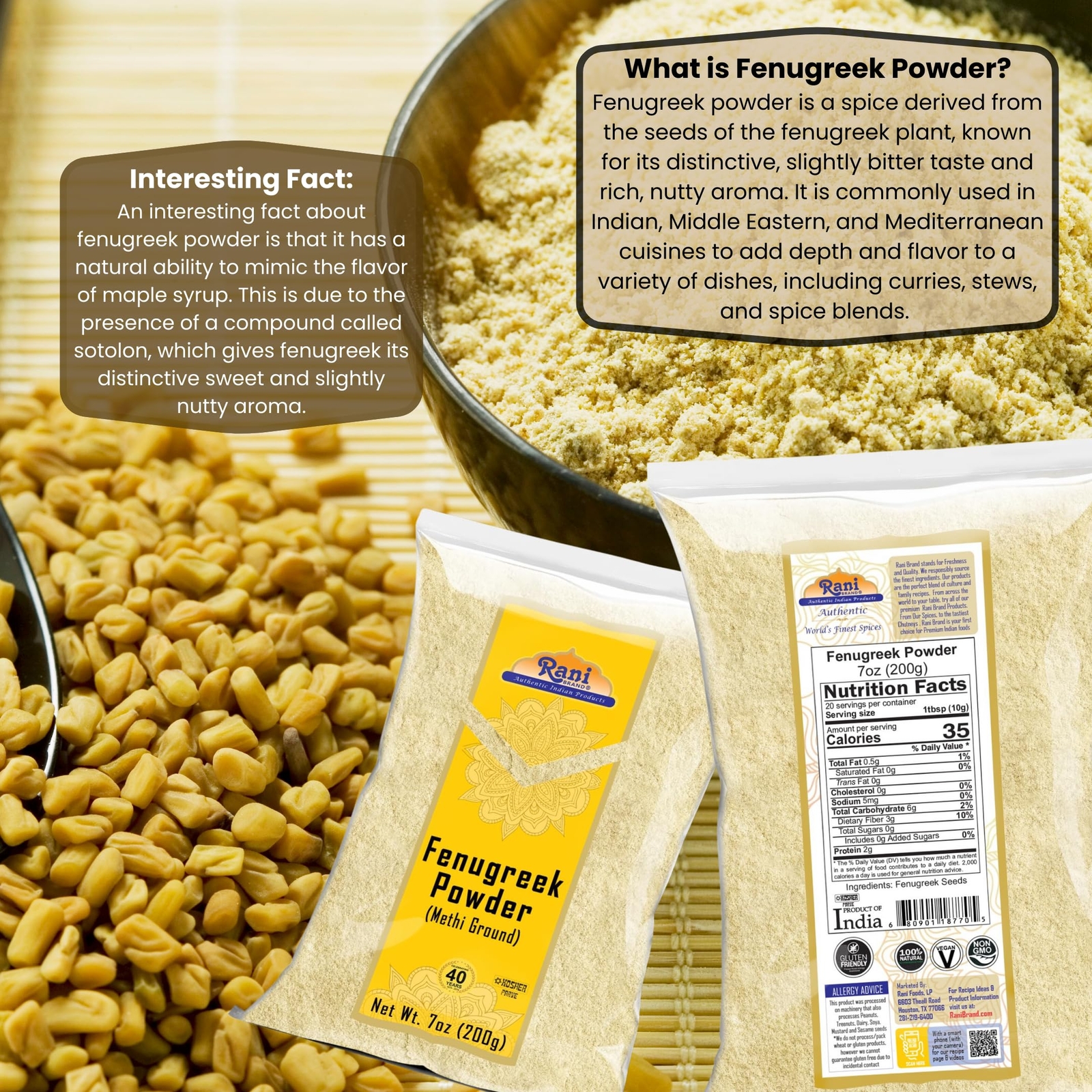 Rani Fenugreek (Methi) Seeds Ground Powder 7oz (200g)