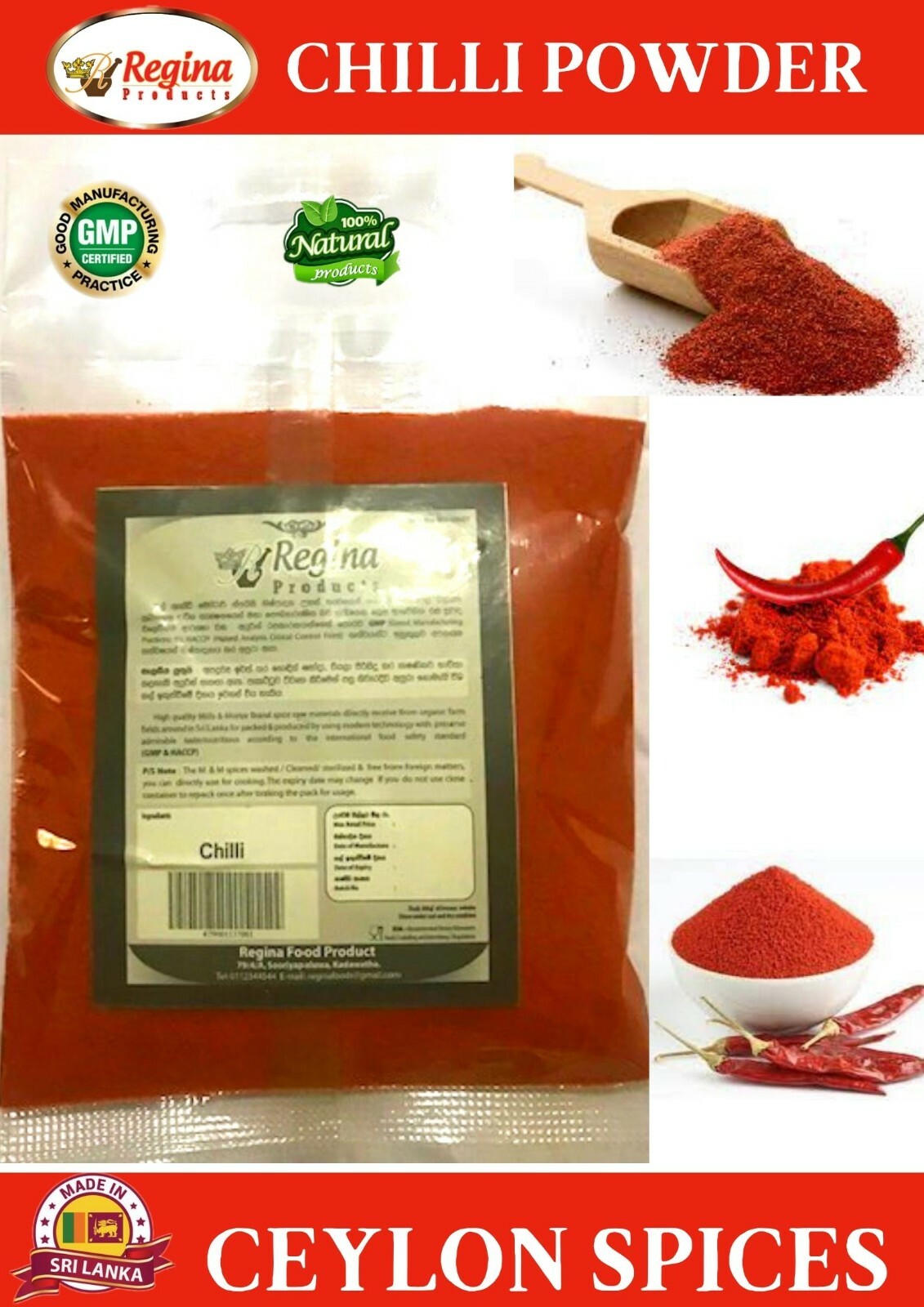 REGINA- Red Chili Powder -Ceylon Organic Quality Spice Sri Lankan smoked Paprika