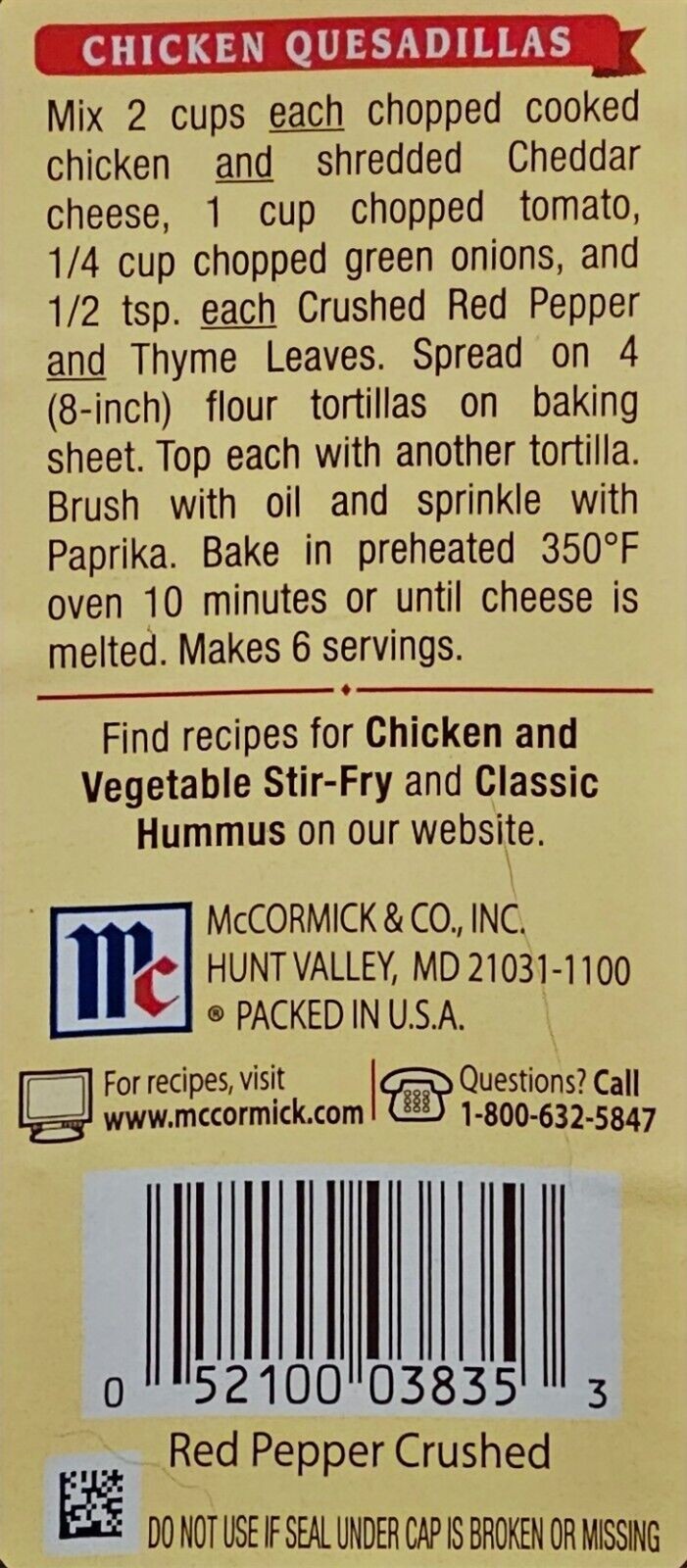 McCormick Crushed Red Pepper 4.62 oz