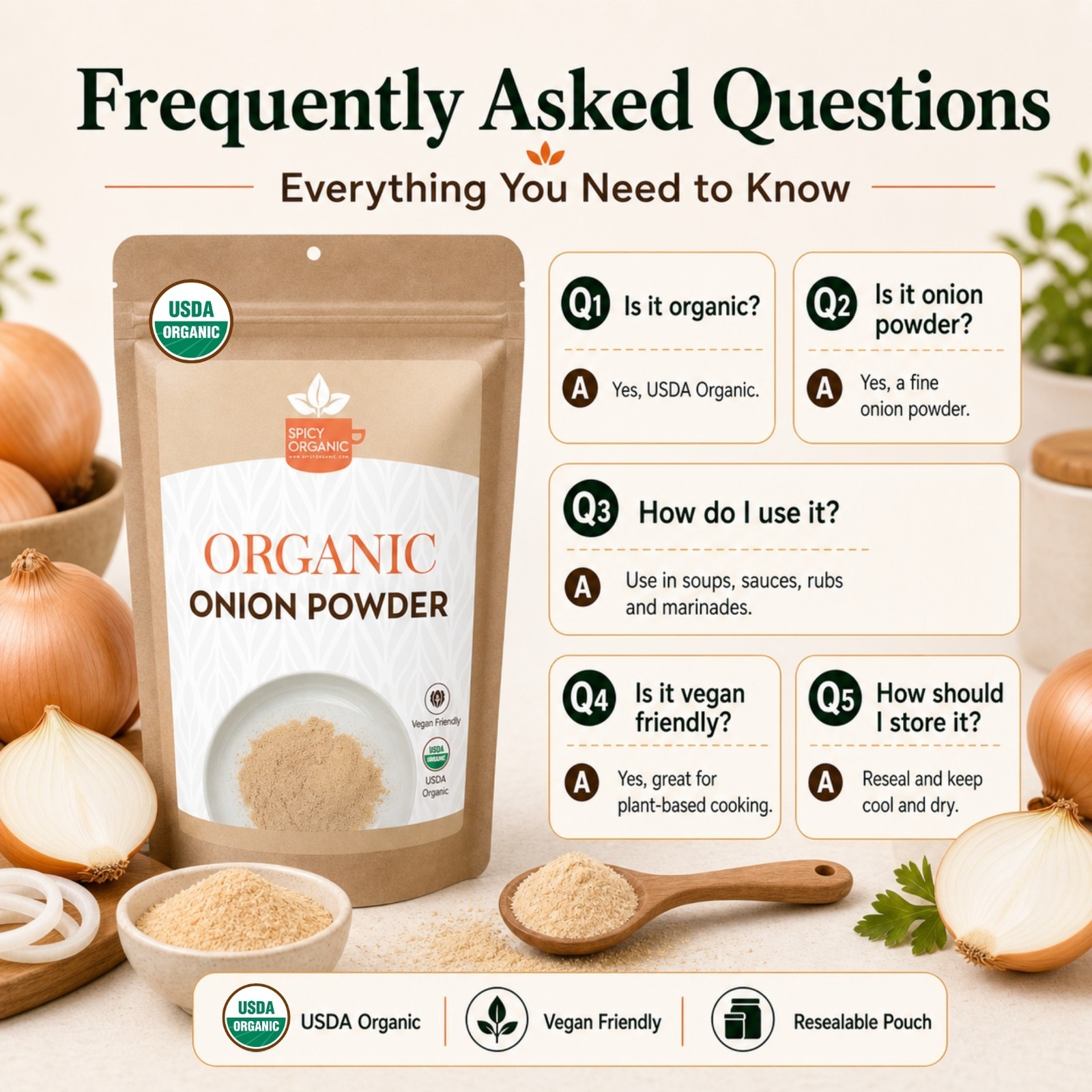 Spicy Organic Onion Powder 3 lbs | USDA Organic