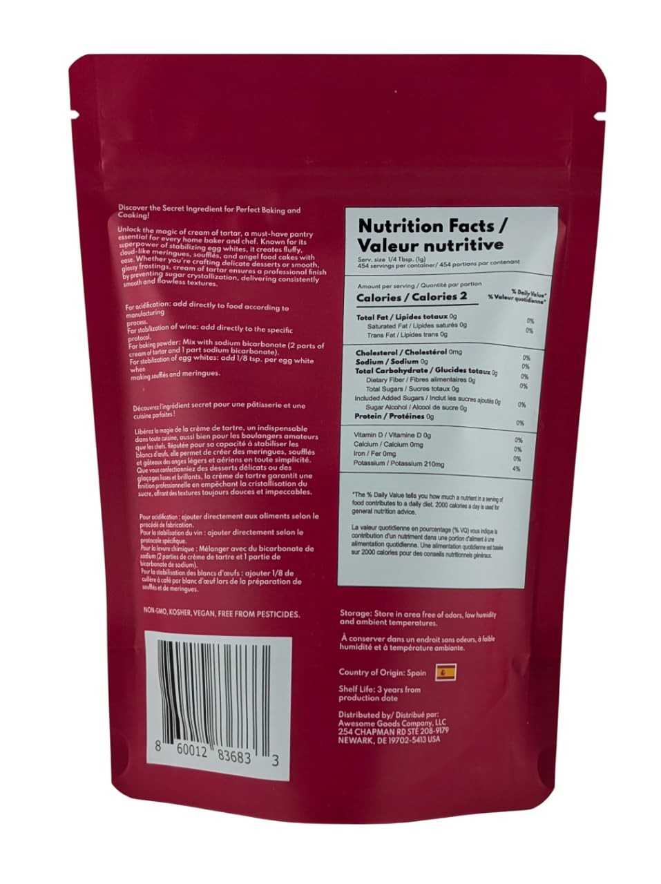 Cream of Tartar Powder, High-Purity Potassium Bitartrate for Baking & Cooking…