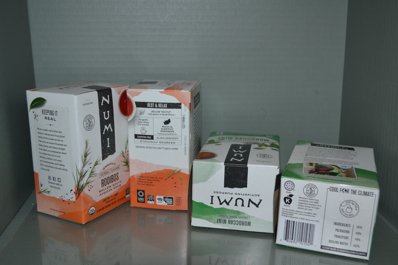 (4) Numi Organic Herbal Tea, 2 Flavors, 18 Tea Bags Each, Best Before 12/2027