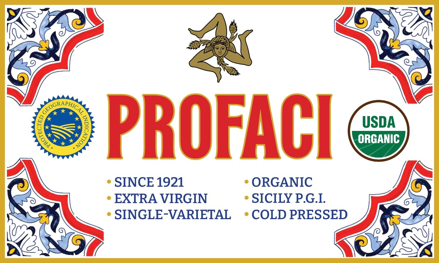 Profaci Sicilian Organic Extra Virgin Olive Oil, 100% Biancolilla Olives, Col…
