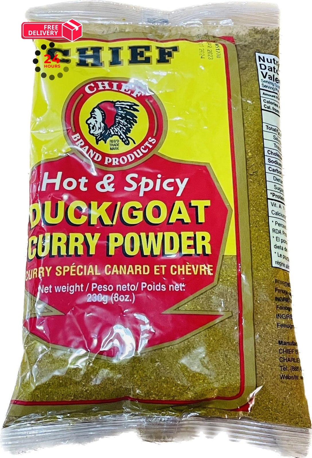CHIEF HOT & SPICY CURRY POWDER, 230g (8 oz), DUCK AND GOAT BLEND MADE 8 Ounce
