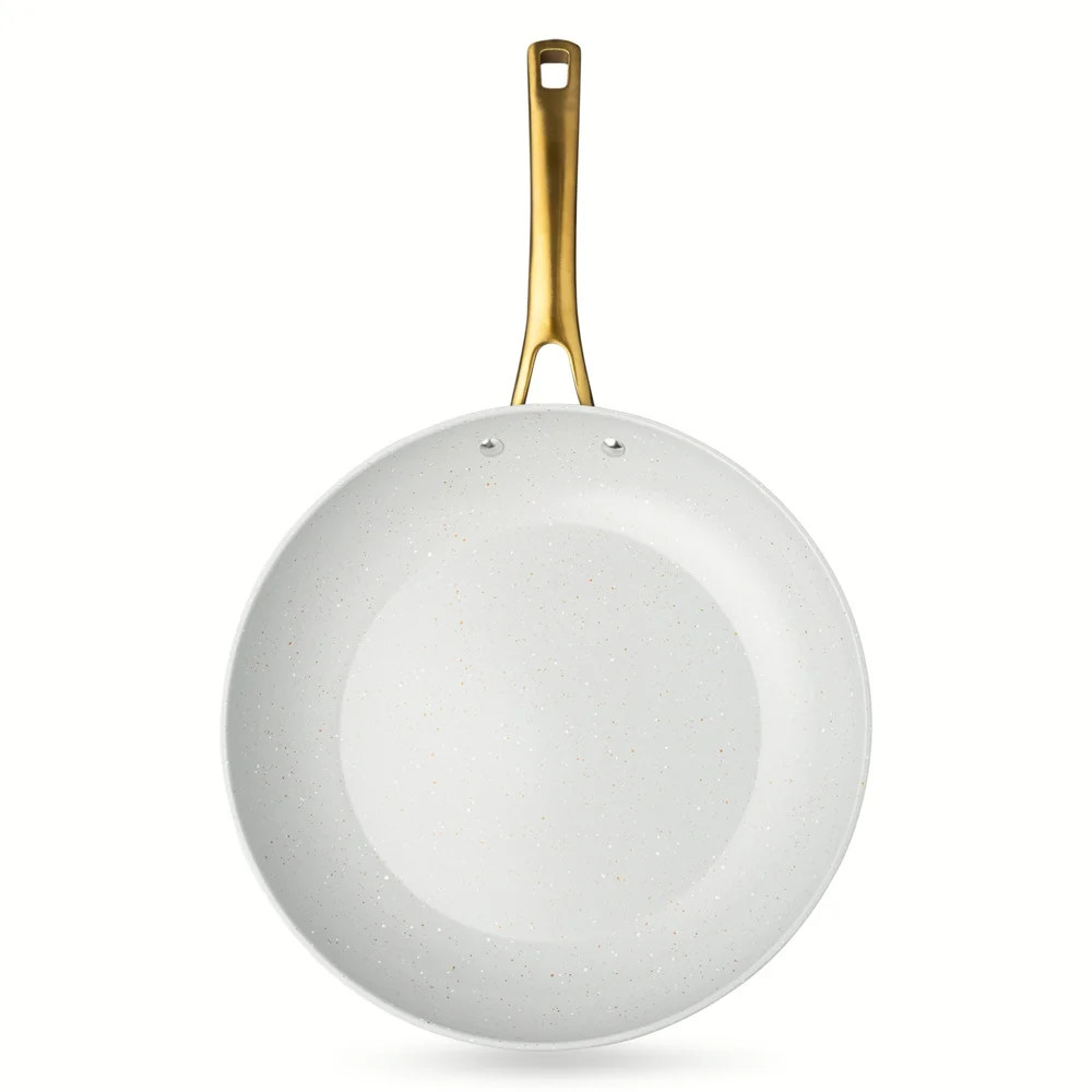 Thyme & Table 12″ Non-Stick Signature Ribbed Fry Pan- White & Gold