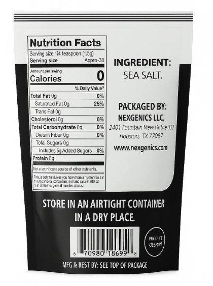 Nexgenics Baja Fine Grain Sea Salt, Natural, Non-Iodized, 16 oz (453g)