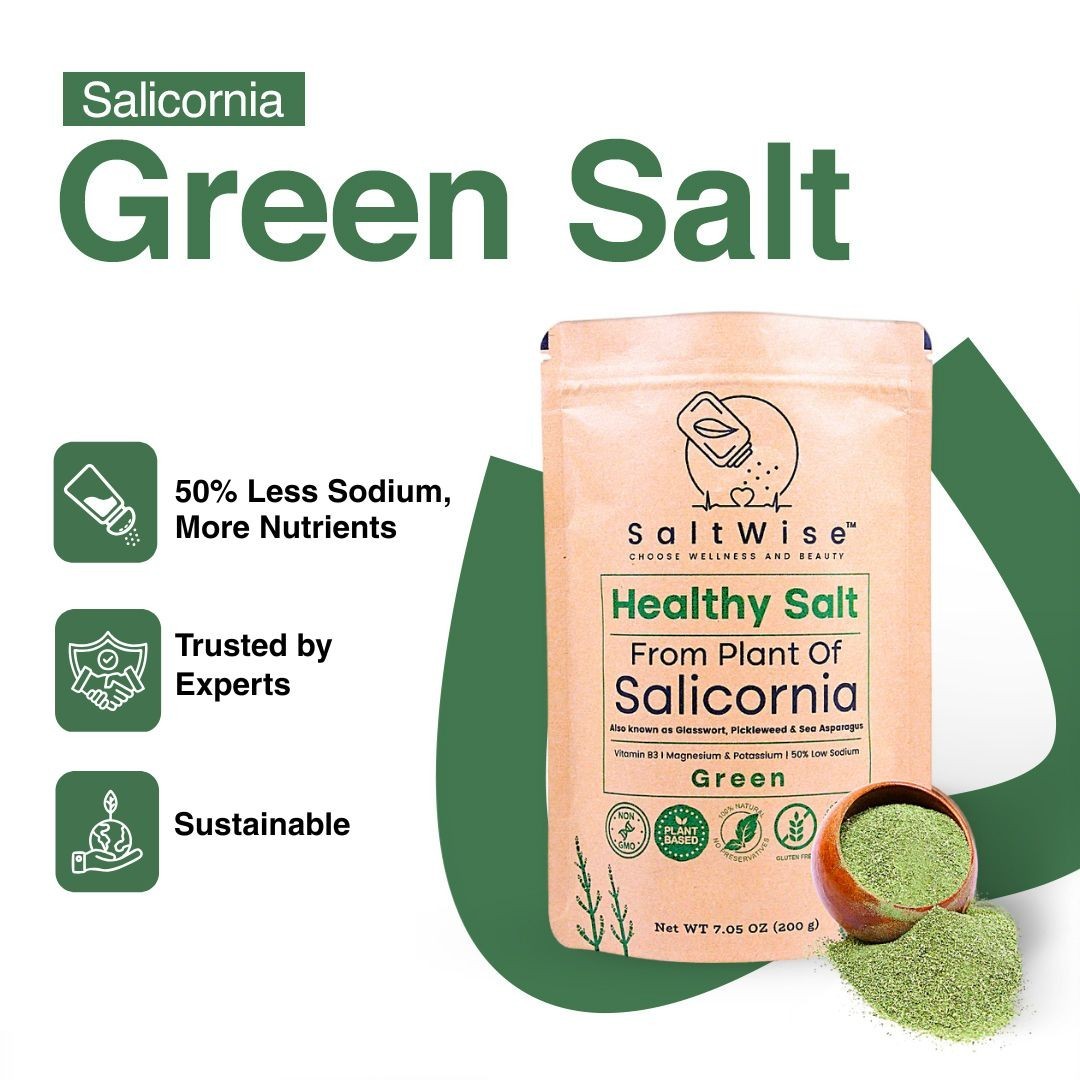 Green Salicornia Salt – Low Sodium Healthy Salt Substitute, Organic, Umami, 7oz