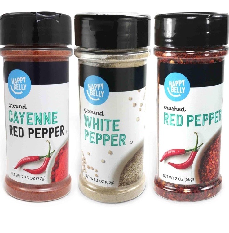 Amazon Brand – Happy Belly Cayenne White Pepper Crushed Red Pepper 2 X 3 Pcs Set