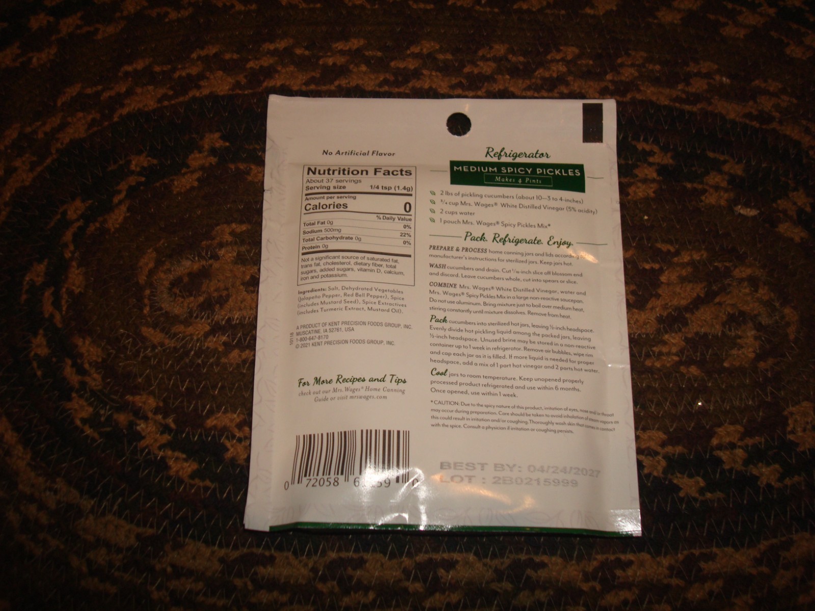Mrs. Wages Refrigerator Seasoning Mix – Medium Spicy Pickles – One 1.85 oz Pack