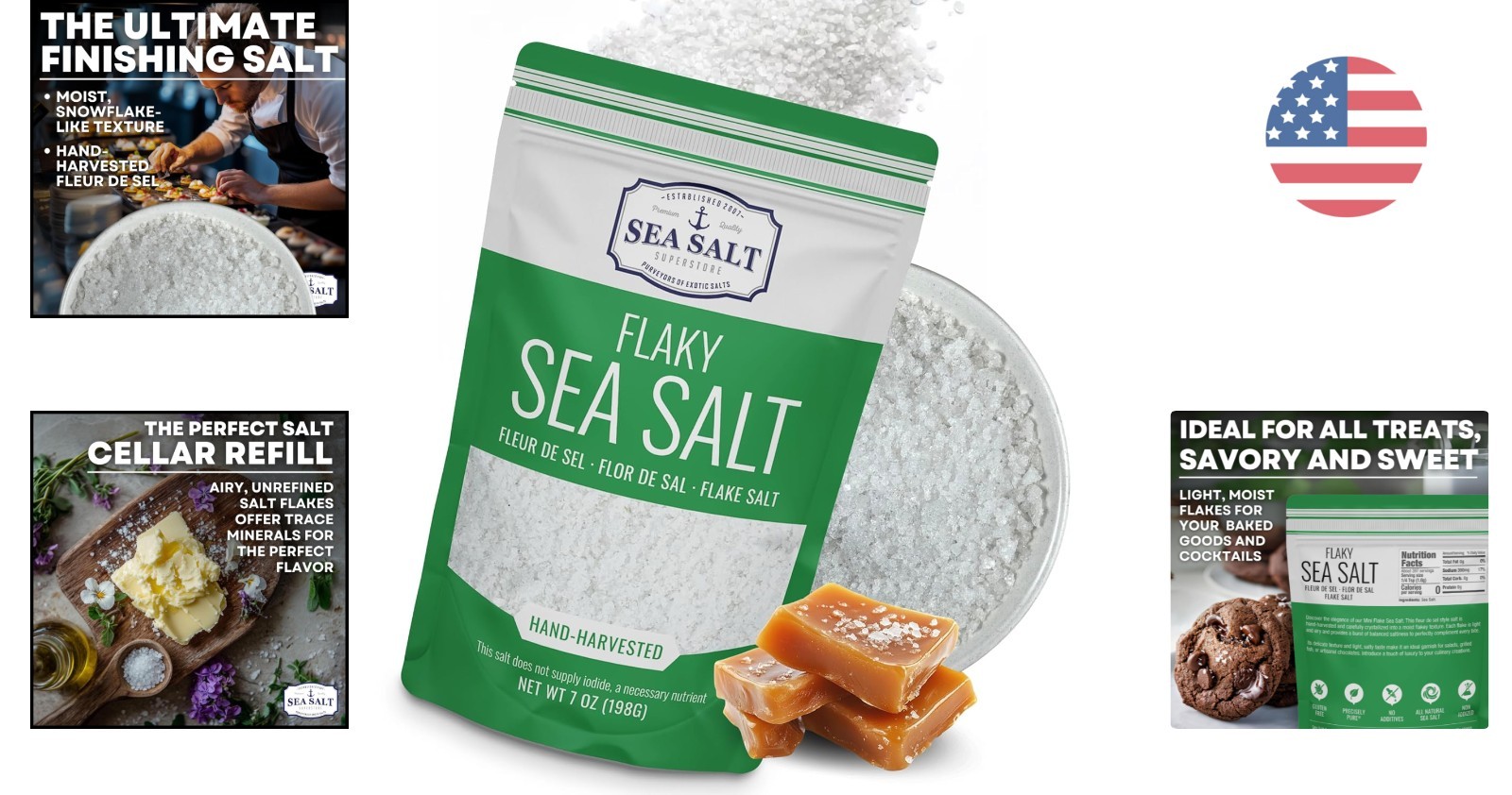 Flaky Hand-Harvested Fleur de Sel Sea Salt Flakes – Elevate Your Baking! 7oz
