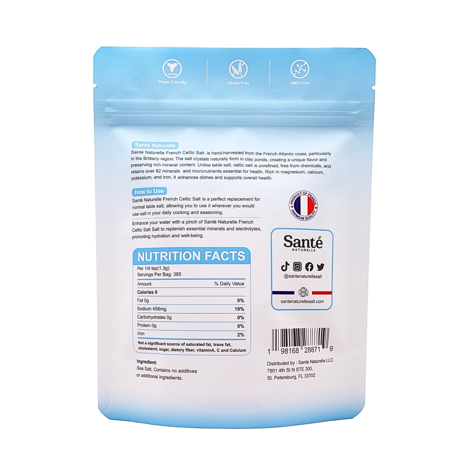 Sante Naturelle Celtic Salt Grey Coarse – 1.1lb (18oz) Unrefined French Sea Salt