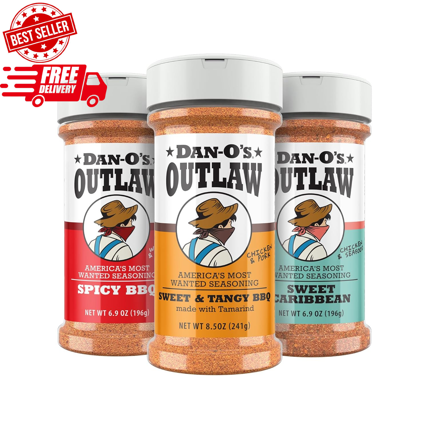 Outlaw Seasoning 3 Bottle Combo – Sweet & Tangy BBQ, Spicy BBQ, and Sweet Car…