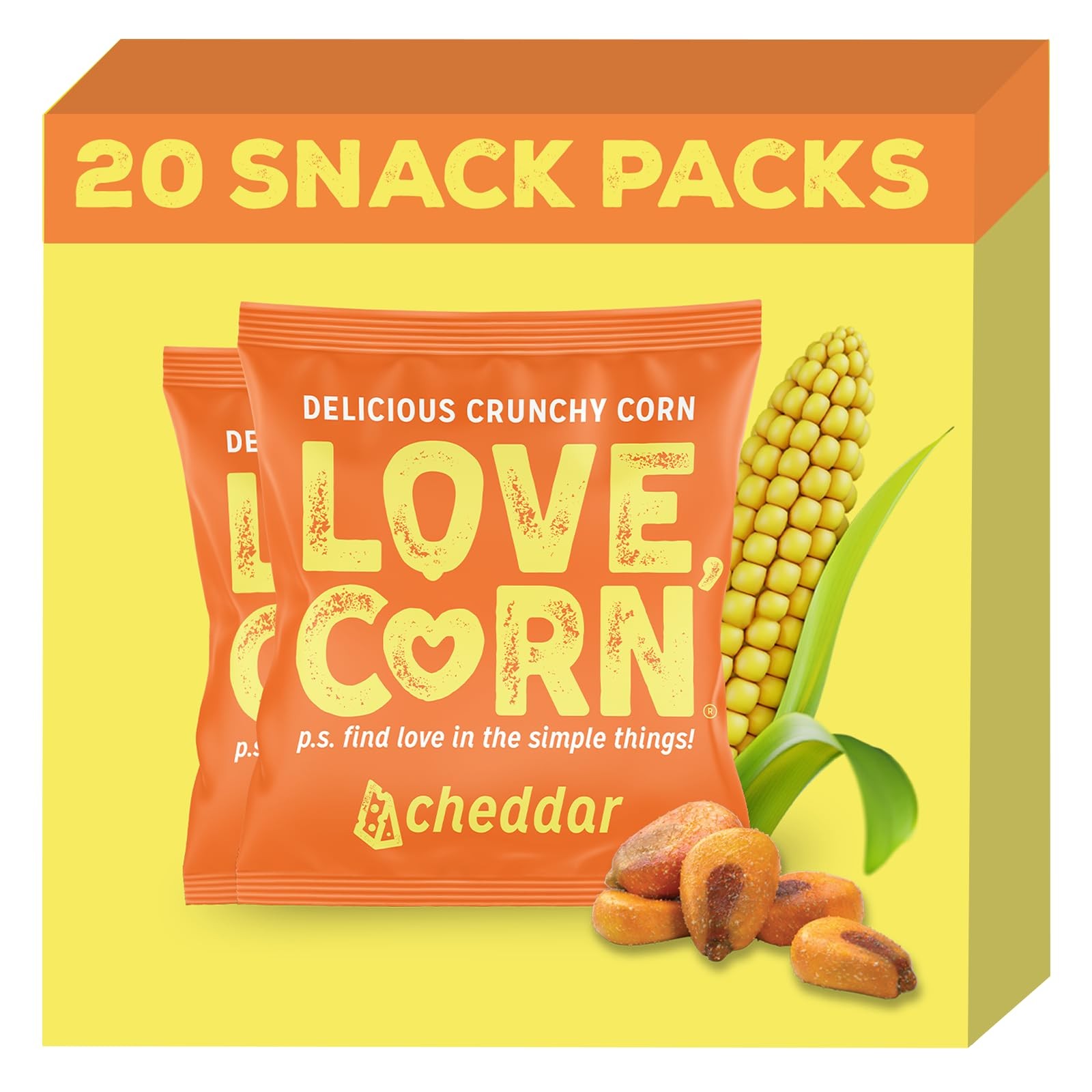 LOVE CORN Cheddar | Delicious Crunchy Corn Snacks | .07oz x 20 Gluten Free, V…