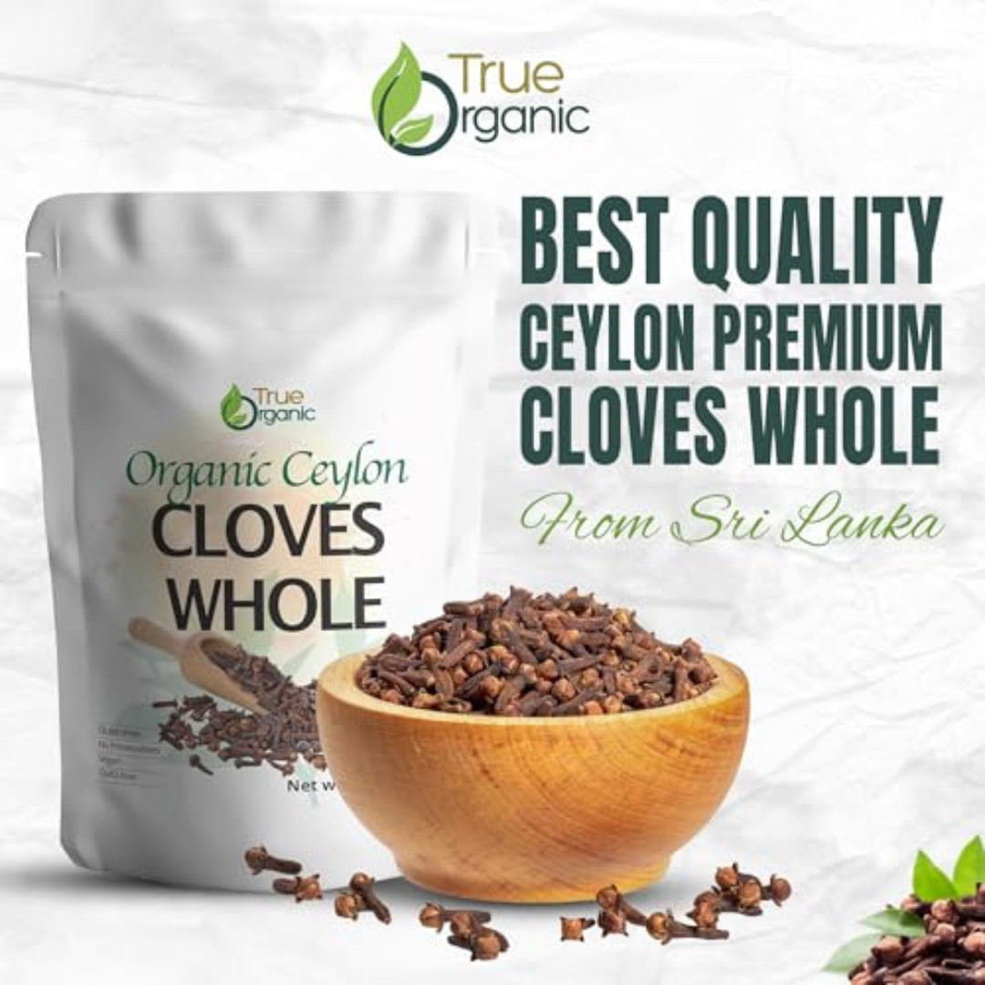 True Organic Ceylon Cloves Whole, 1 lb, Premium Grade, USDA Organic & Kosher Cer