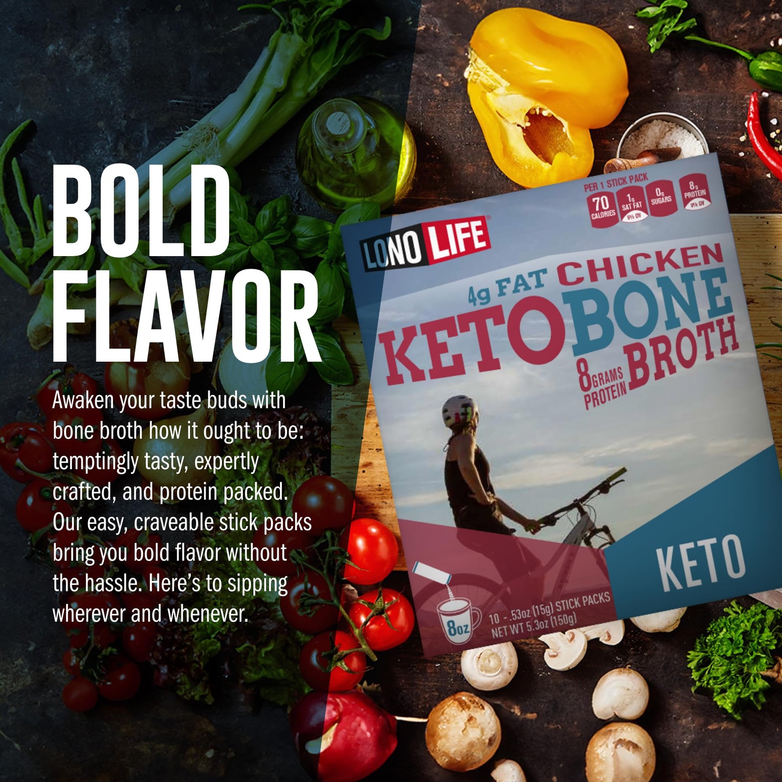 LonoLife Keto Chicken Bone Broth Powder Mix | 10g Protein | Collagen-Rich, Ke…