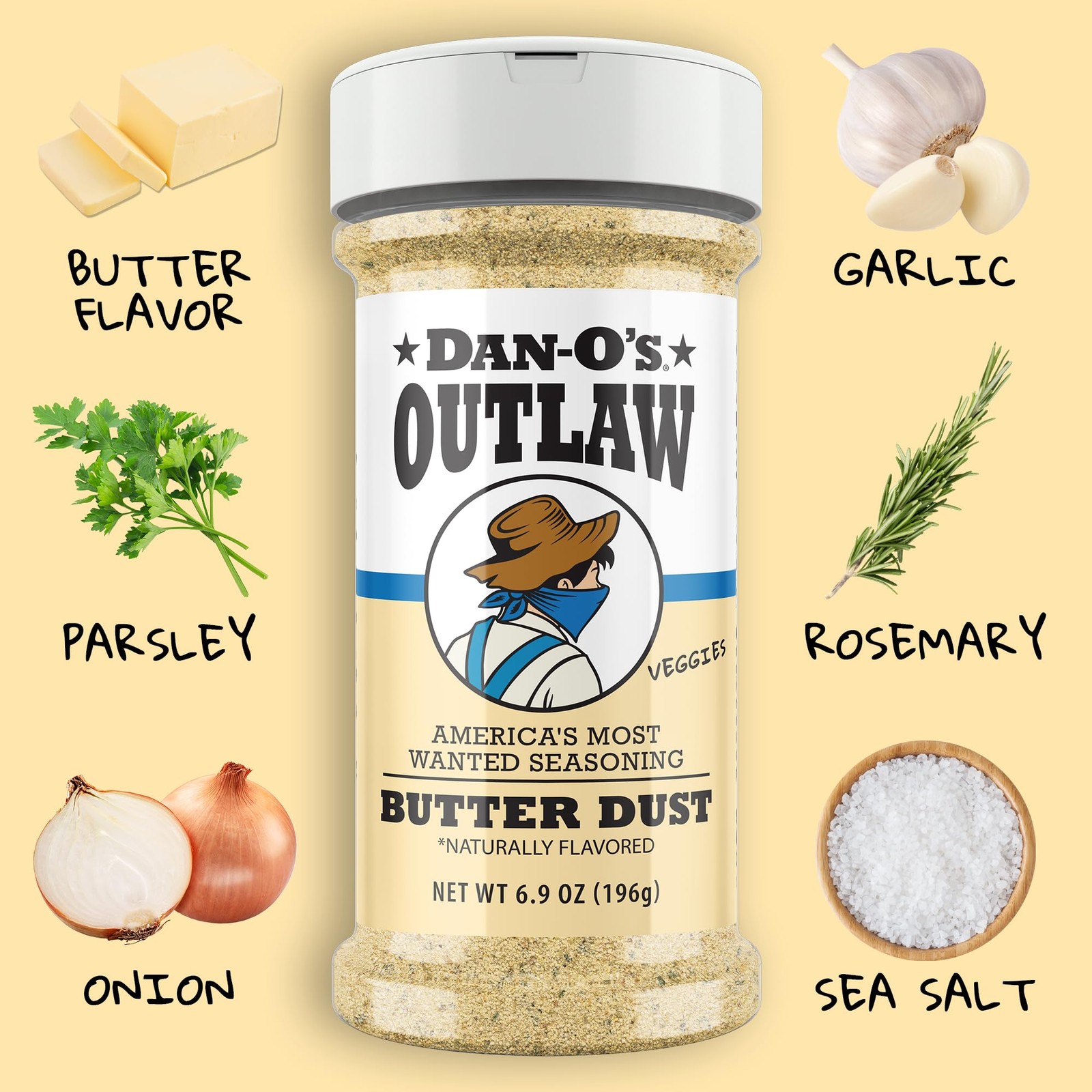 DanO’s Outlaw Seasoning 6 Bottle Set Butter Dust, Butter Steak, Spicy BBQ, Sw…