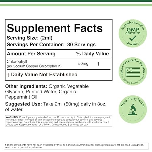 Chlorophyll Liquid Drops – for Digestion, Gut Health, 2 Fl Oz (Pack of 1)