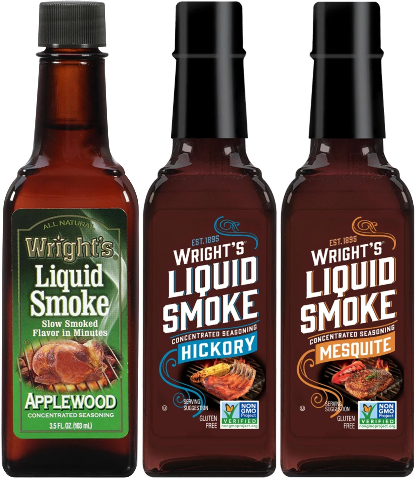 Wright’s Liquid Smoke 3 Pack Variety Applewood Hickory Mesquite 3.5 Oz Each