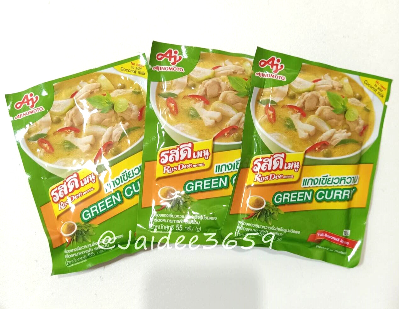 3X Rosdee Green Curry Seasoning Spice Thai Paste Recipe Ingredient Cooking 55g