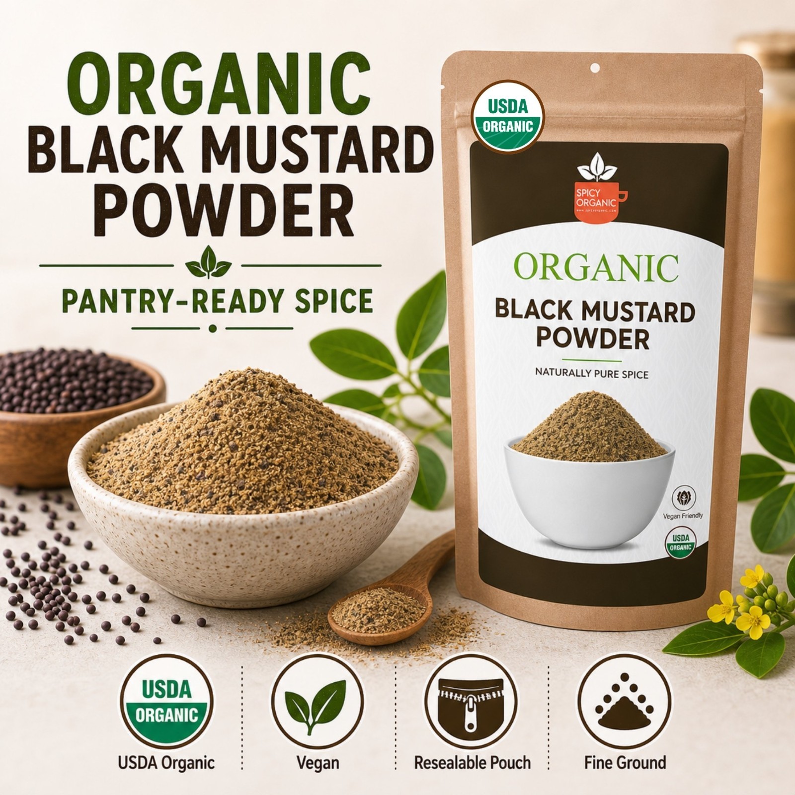 Spicy Organic Black Mustard Powder 16 oz | USDA Organic