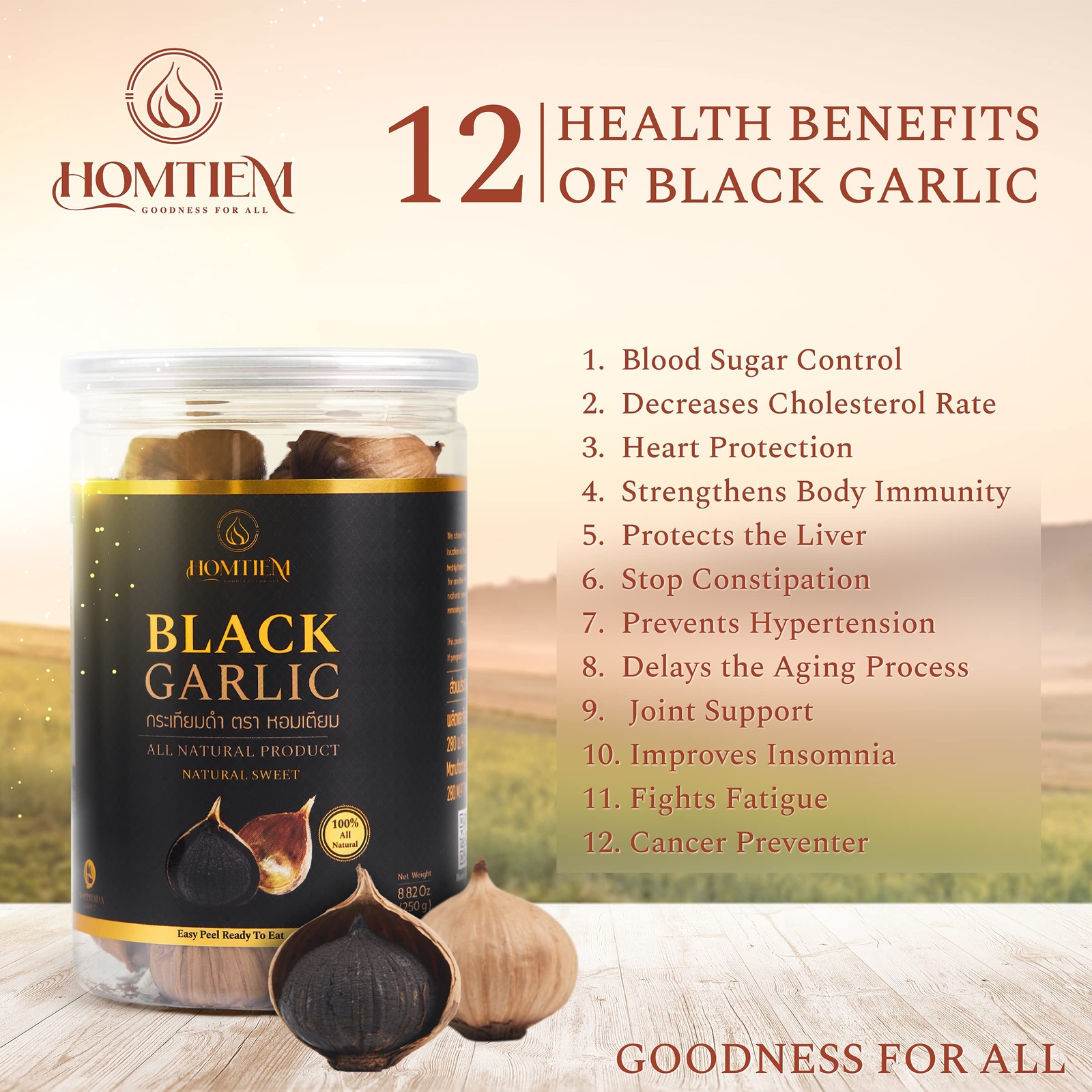 Whole Black Garlic Fermented for 90 Days, Zero Additives, High in Antioxidants