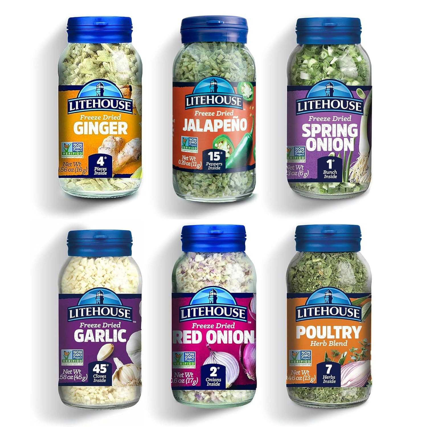 Litehouse Freeze-Dried Herb Pantry Staple (Garlic, Jalapeno, Spring Onion,Ginger