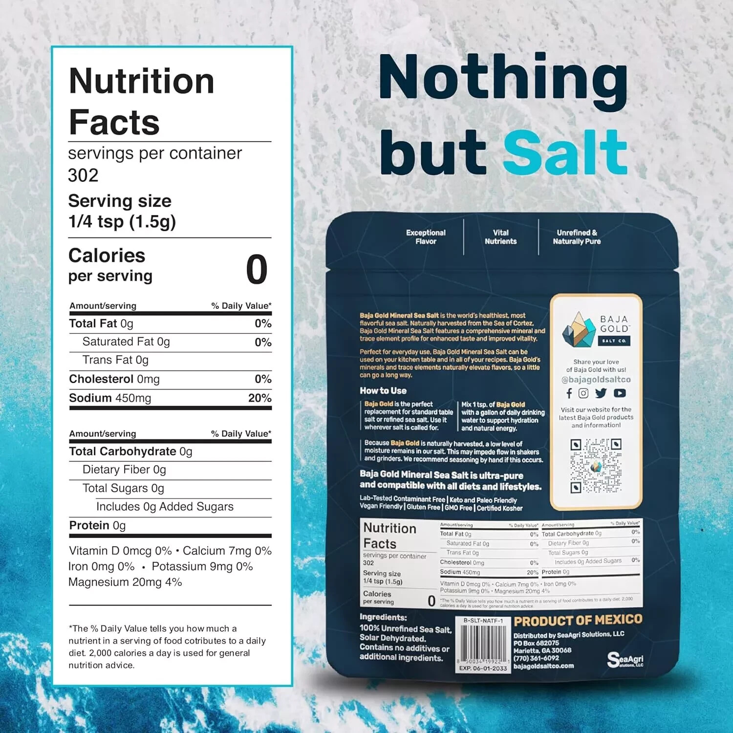 Baja Gold Mineral Sea Salt Natural Grain Crystals 1 Lb. Bag